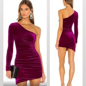 NBD One-Shoulder Velvet Dress in Rich Purple